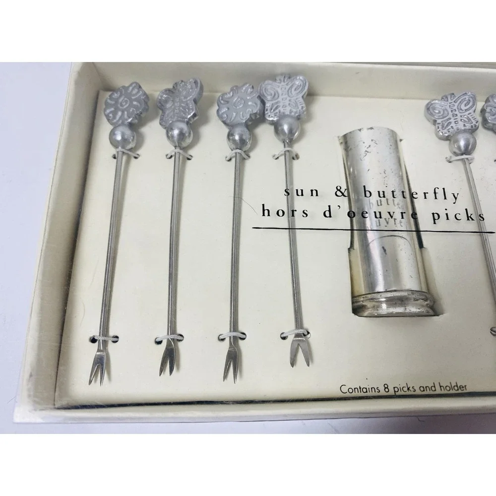 Pier 1 Imports Butterfly & Sun Hors D'oeuvre Picks Lot‎ Of 2 Silver Tone Kitchen